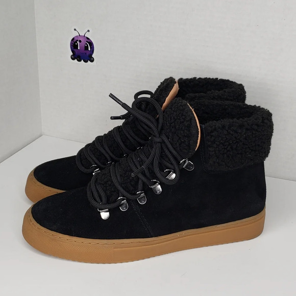 Susina Womens Black Suede Faux Fur Lace Up Ankle Booties Sz 8M - Picture 3 of 9